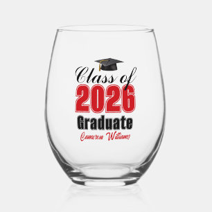Personalized Red Class of 2026 Graduation Stemless Wine Glass