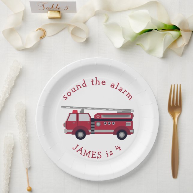 Personalized Red Fire truck Party Paper Plate (Wedding)