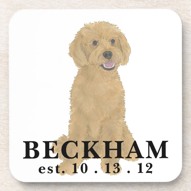 Personalized Red Golden Apricot Doodle Coaster (Front)