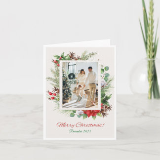 Personalized Red & Green Floral Christmas Card