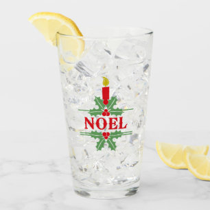 Personalized Red & Green NOEL & Candle Christmas Glass