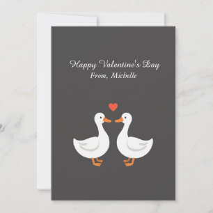 Personalized Red Heart Duck Couple Valentine's Day Holiday Card