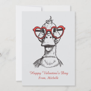 Personalized Red Heart Duck Valentine's Day Holiday Card