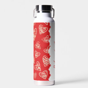 Personalized Red Heart Pattern Water Bottle