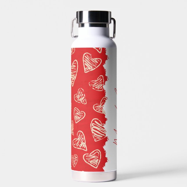 Personalized Red Heart Pattern  Water Bottle (Front)