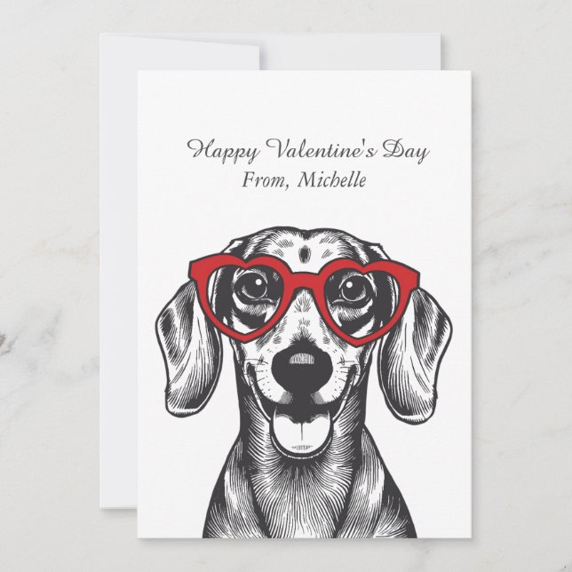 Personalized Red Hearts Dachshund Valentine's Day  Holiday Card (Front)