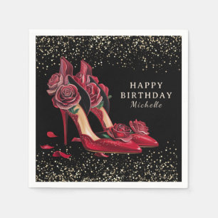 Personalized Red High Heels Birthday Party Napkin