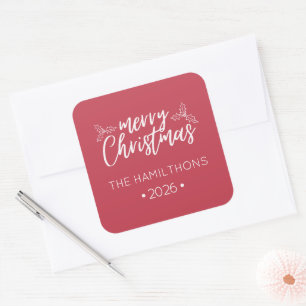 Personalized Red Holly Christmas Design Square Sticker