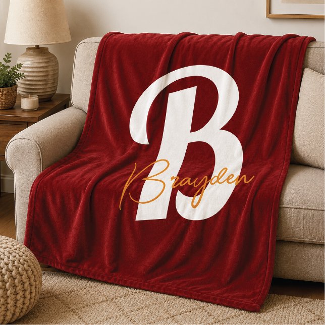 Personalized Red Monogram Fleece Blanket  (Creator Uploaded)
