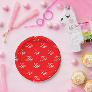 Personalized Red Paper Plate