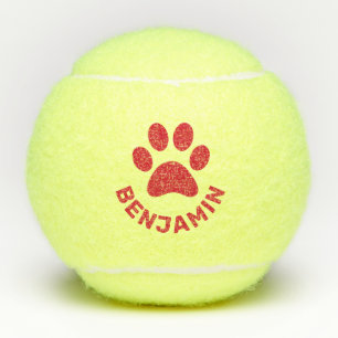 Personalized Red Paw Print Pet Personalized Tennis Balls