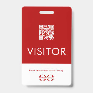 Personalized Red QR Code Visitor Badge with Logo ID Badge