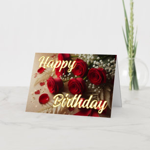Personalized red  Rose Elegant Birthday Wish Foil Greeting Card