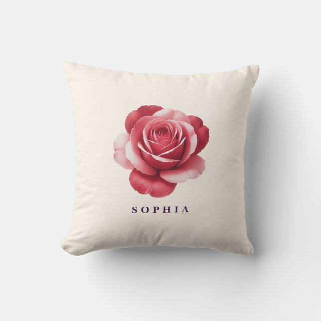 Personalized Red Rose Throw Pillow Elegant (Front)