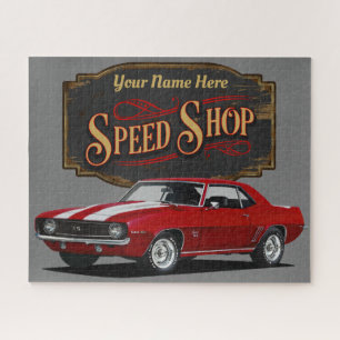 Personalized Red Speed Shop Jigsaw Puzzle