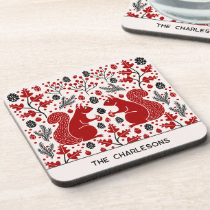 Personalized Red Squirrels in the Forest Coaster