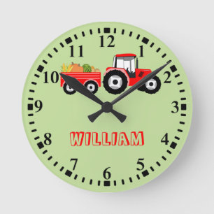 Personalized Red Tractor Truck Farm Produce Round Clock