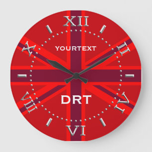 Personalized Red Union Jack British Flag Dial Large Clock