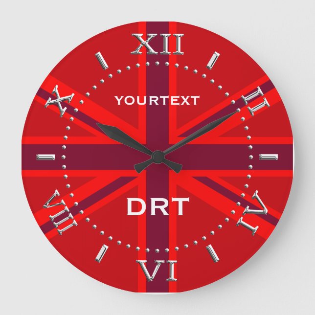 Personalized Red Union Jack British Flag Dial Large Clock (Front)