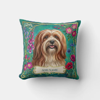 Personalized Red White Lhasa Apso Floral Cushion