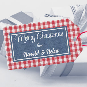 Personalized Red & White Plaid Merry Christmas Gift Tags