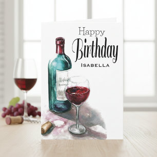 Personalized Red Wine Happy Birthday Greeting Card