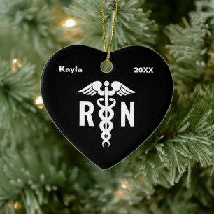 Personalized Registered Nurse Caduceus Heart Ceramic Tree Decoration