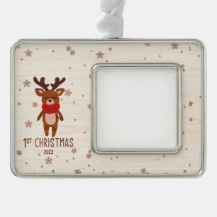Personalized Reindeer Baby's First Christmas Silver Plated Framed Ornament
