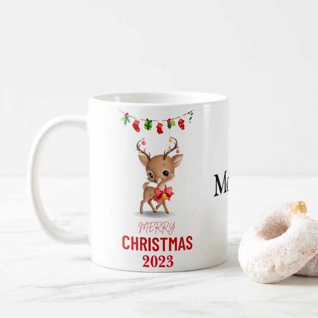 PERSONALIZED REINDEER CHRISTMAS GIFT FOR EVERYONE  COFFEE MUG (With Donut)