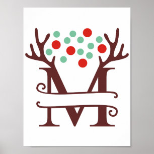 Personalized Reindeer Letter M Split Monogram Poster