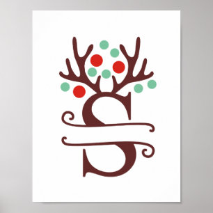 Personalized Reindeer Letter S Split Monogram Poster
