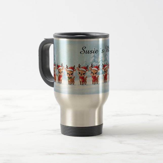 Personalized Reindeer Travel Mug, Custom Name, Chr Mug (Front Left)