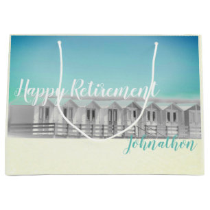 Personalized retirement beach hut large gift bag