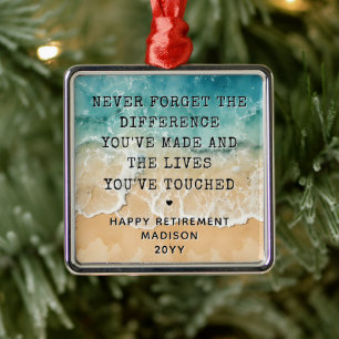 Personalized Retirement Modern Blue Ocean Beach Metal Tree Decoration