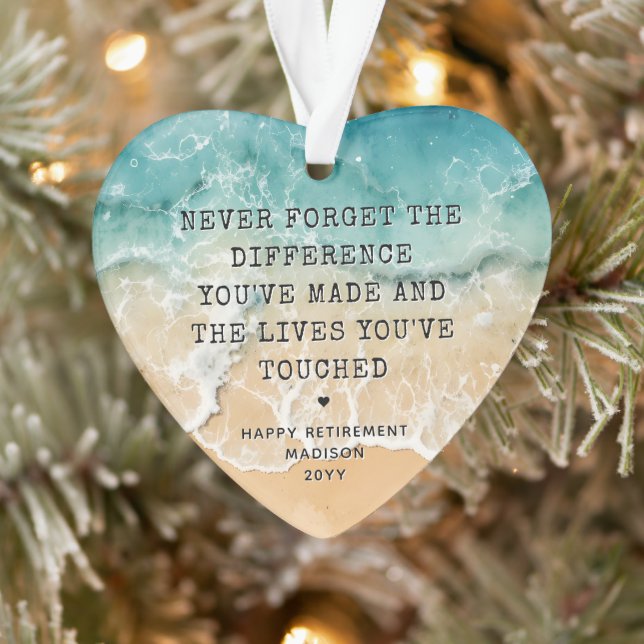 Personalized Retirement Modern Blue Ocean Beach Ornament (Tree)