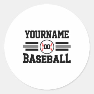 Personalized Retro Baseball Player Name Team T Shi Classic Round Sticker