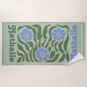 Personalized Retro Beach Towel with Name - Green 