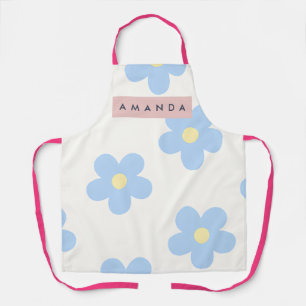 Personalized Retro Blue Daisy Flower Apron