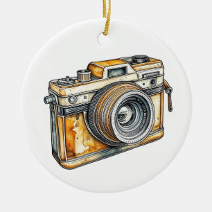 Personalized Retro Camera Christmas Ceramic Tree Decoration
