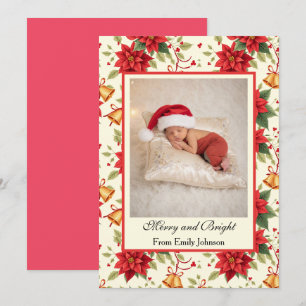 Personalized Retro Christmas Floral Stationery Holiday Card