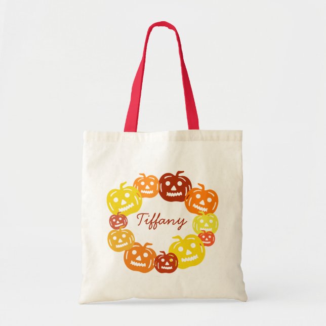 Personalized Retro Colorful Pumpkins Halloween Tote Bag (Front)