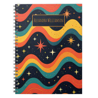 Personalized Retro Cosmic Waves Notebook