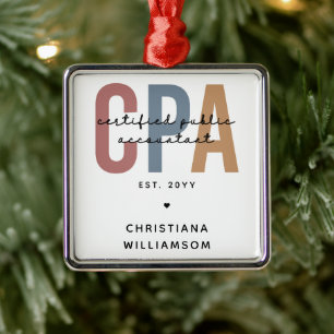 Personalized Retro CPA Certified Public Accountant Metal Tree Decoration