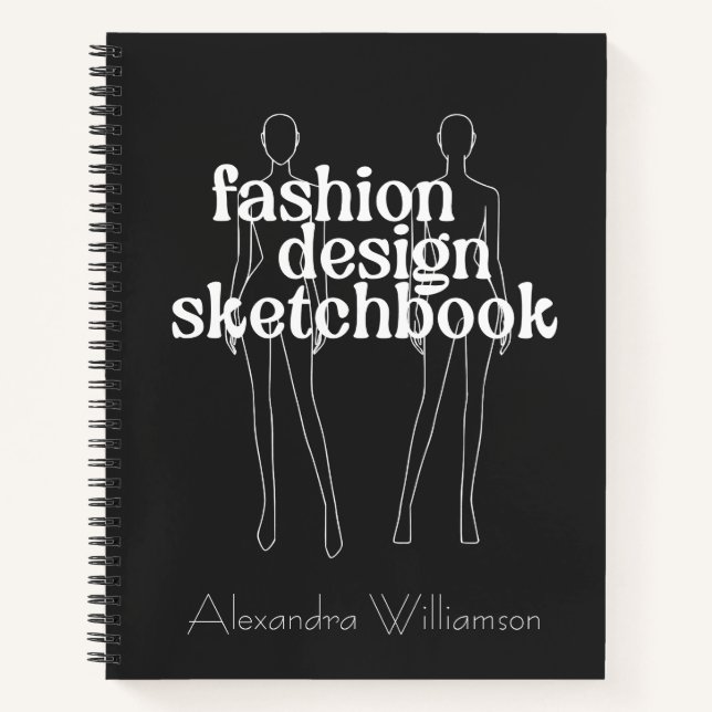 Personalized Retro Fashion Design Sketchbook Black Notebook (Front)