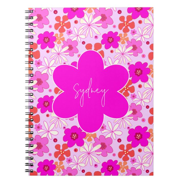 Personalized Retro Floral Design Journal Notebook (Front)
