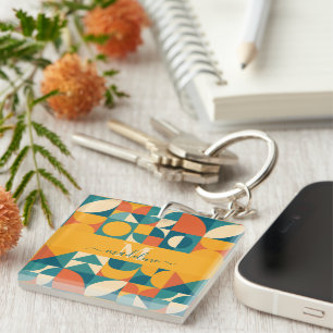 Personalized Retro Geometric Colorful  Key Ring