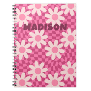 Personalized Retro Groovy Pink Daisy Flower Hippie Notebook