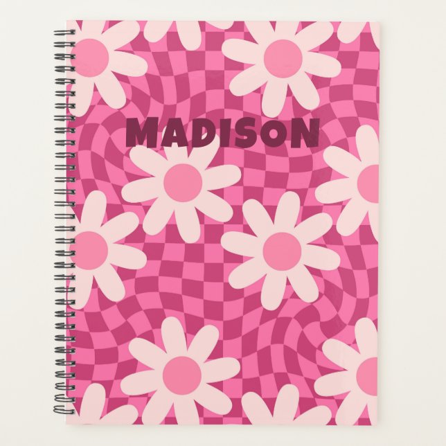 Personalized Retro Groovy Pink Daisy Flower Hippie Planner (Front)