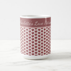 Personalized Retro Hearts Pink Burgundy Coffee Mug