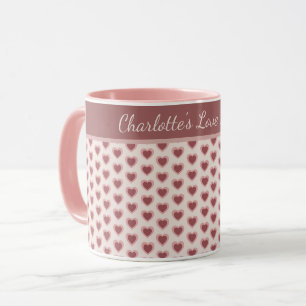 Personalized Retro Hearts Pink Burgundy Mug